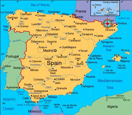 Spanien och Portugal, karta