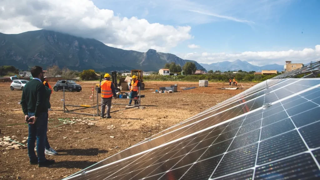 Solenergi under uppbyggnad i Italien.