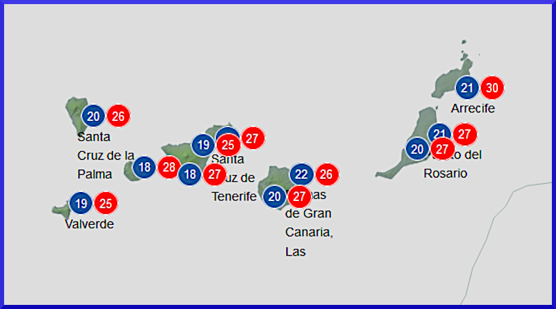 Prognos för Kanarieöarna 18/10-2023, höstväder.