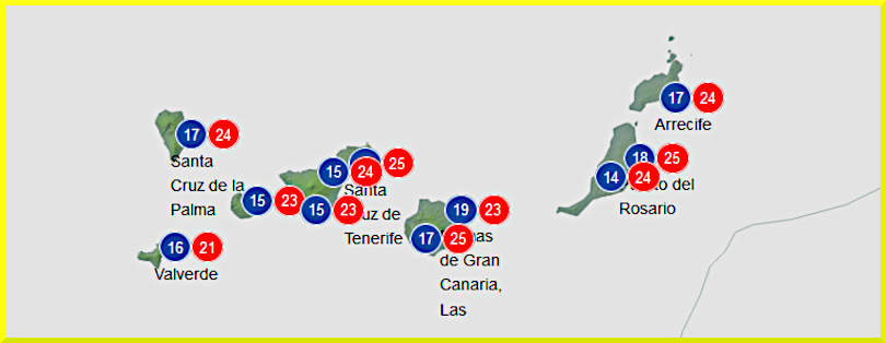 Temperaturer 31 december 2023, Kanarieöarna.