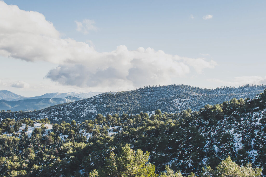 Ett snöigt Sierra de las Nieves.