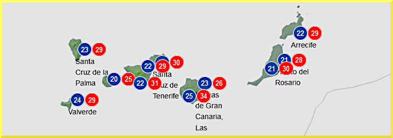 Väderprognos för Kanarieöarna den 22 augusti 2024.