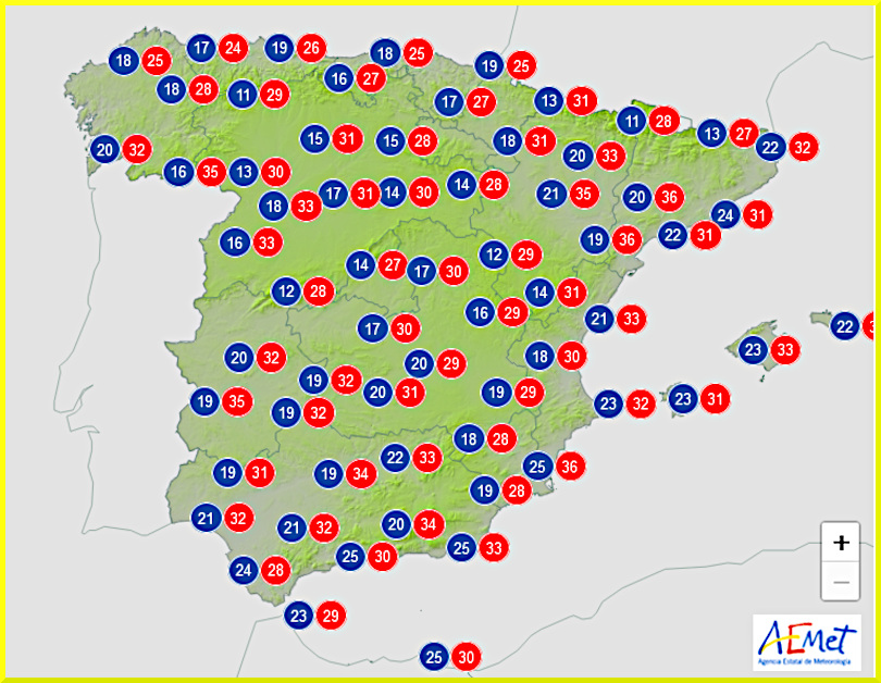 Väderprognos för Spanien den 1 september 2024.