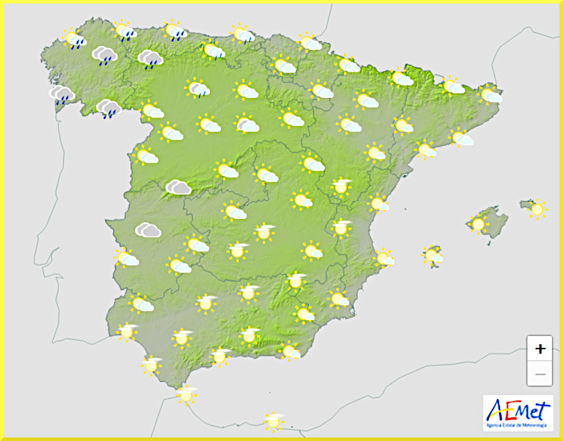 Väderprognos för Spanien den 6 oktober 2024.