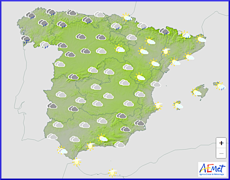 Väderprognos för Spanien den 19 oktober 2024.