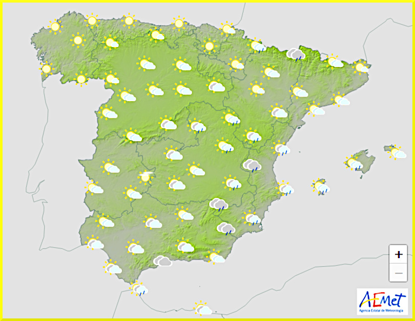 Väderprognos för Spanien den 23 oktober 2024.