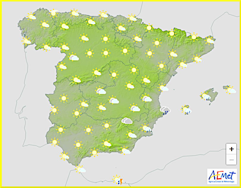 Väderprognos för Spanien den 1 januari 2025.