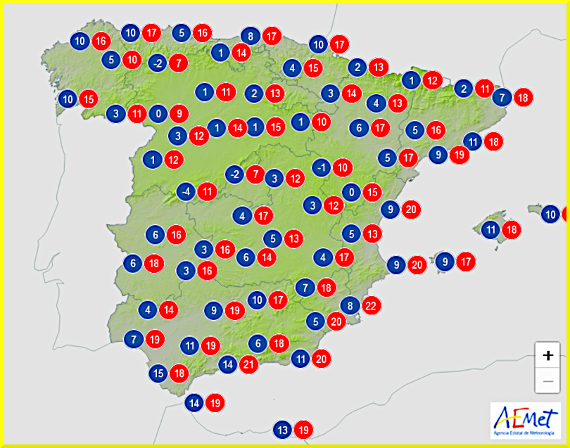 Väderprognos för Spanien den 26 januari 2025.