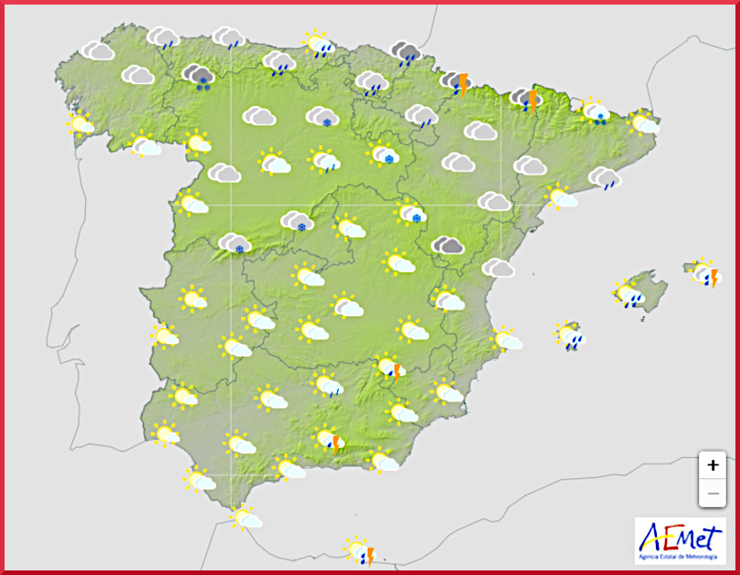 Väderprognos för Spanien den 29 januari 2025.