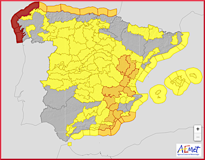 Vädervarningar för Spanien den 27 januari 2025.