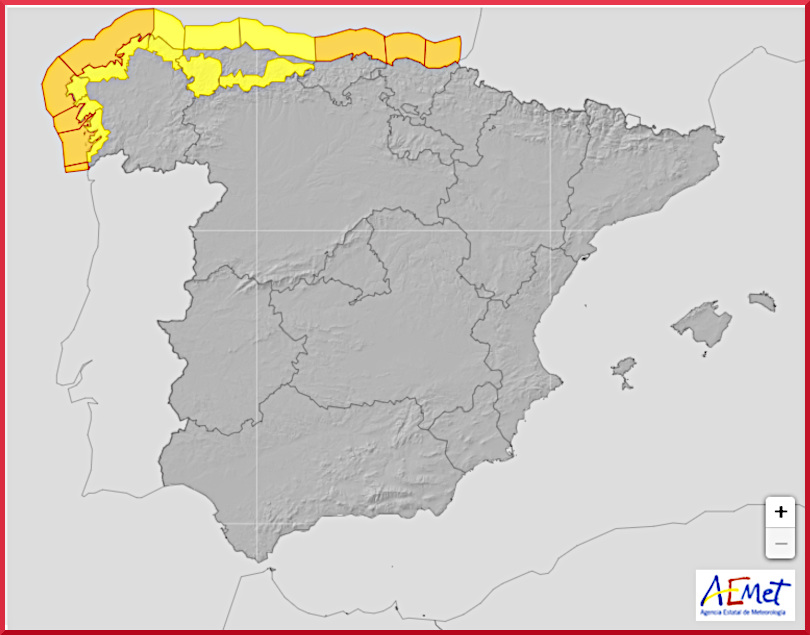 Vädervarningar för Spanien den 29 januari 2025.