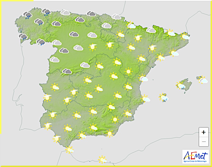 Väderprognos för Spanien den 13 februari 2025.