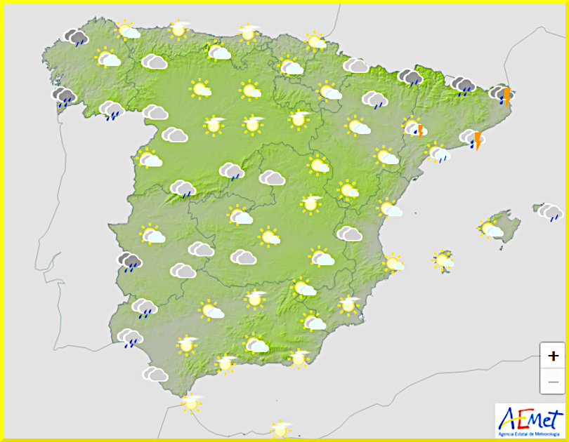 Väderprognos för Spanien den 19 mars 2025.
