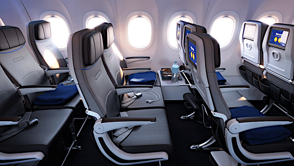 JetBlue interiör i Airbus A320.