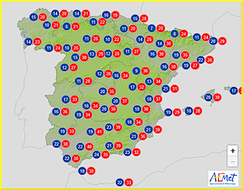 Väderprognos för Spanien den 1 juni 2025.