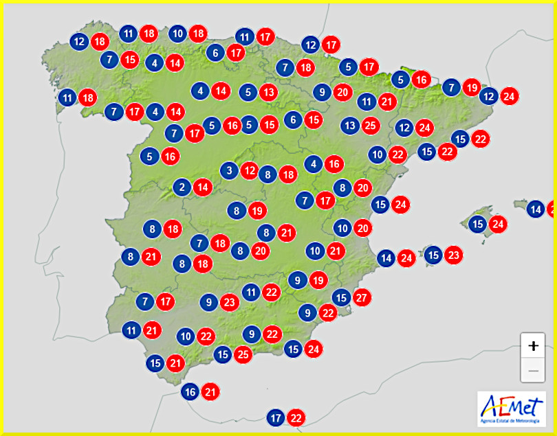 Väderprognos för Spanien den 11 maj 2025.