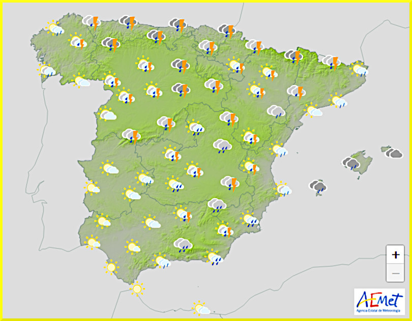 Väderprognos för Spanien den 14 maj 2025.