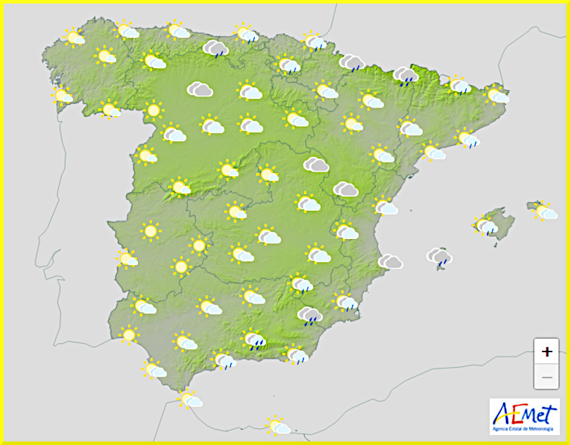 Väderprognos för Spanien den 23 maj 2025.