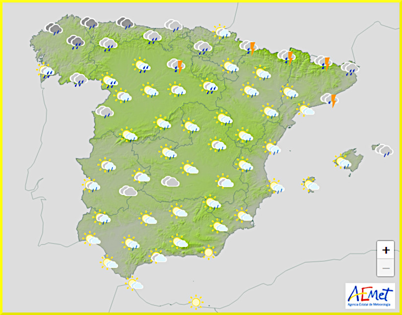 Väderprognos för Spanien den 9 maj 2025.