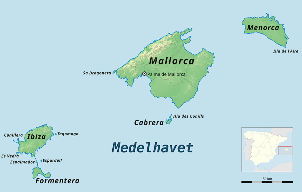 Karta över den spanska ögruppen Balearerna.