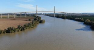 Planerad bro (se-40) över floden Guadalquivir i Sevilla.