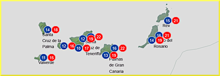 Väderprognos för Kanarieöarna den 22 mars 2026.