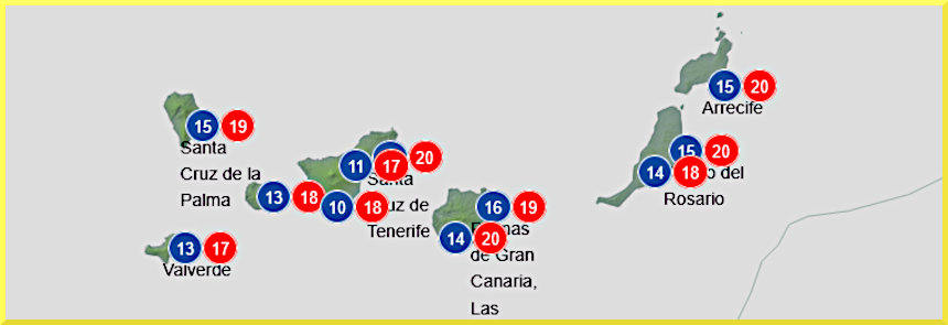 Väderprognos för Kanarieöarna den 12 april 2026.