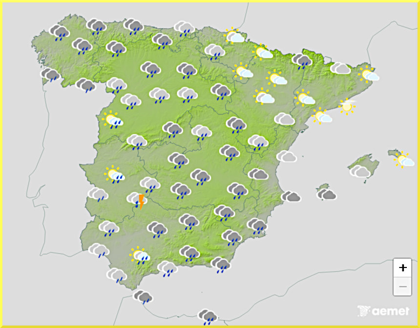 Väderprognos för Spanien den 11 april 2026.