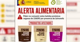 Salmonellavarning för veganskt proteinshakepulver.