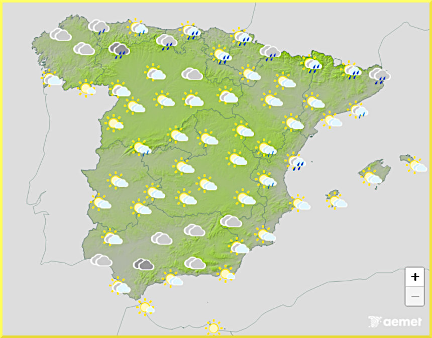 Väderprognos för Spanien den 14 maj 2026.