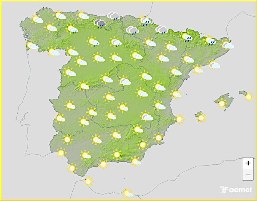 Väderprognos för Spanien den 23 maj 2026.