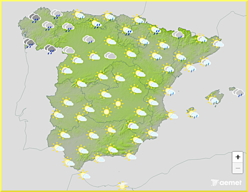 Väderprognos för Spanien den 8 maj 2026.