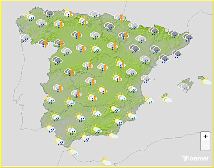 Väderprognos för Spanien den 9 maj 2026.